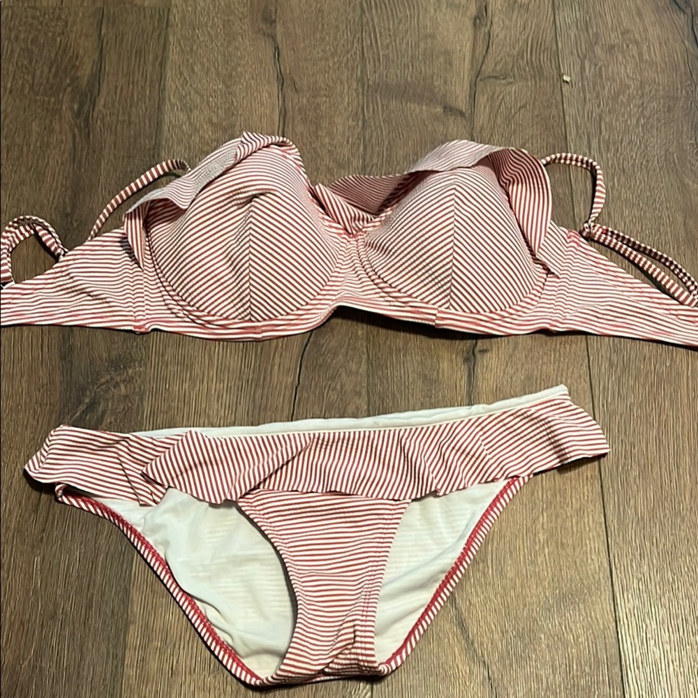 Time and Tru Red and White Bikini Top